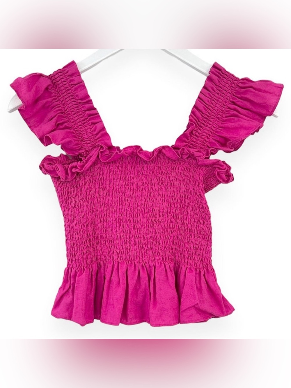 Hill House Pink "The Paz" Linen Nap Top Ruffle sz XS - Picture 3 of 11